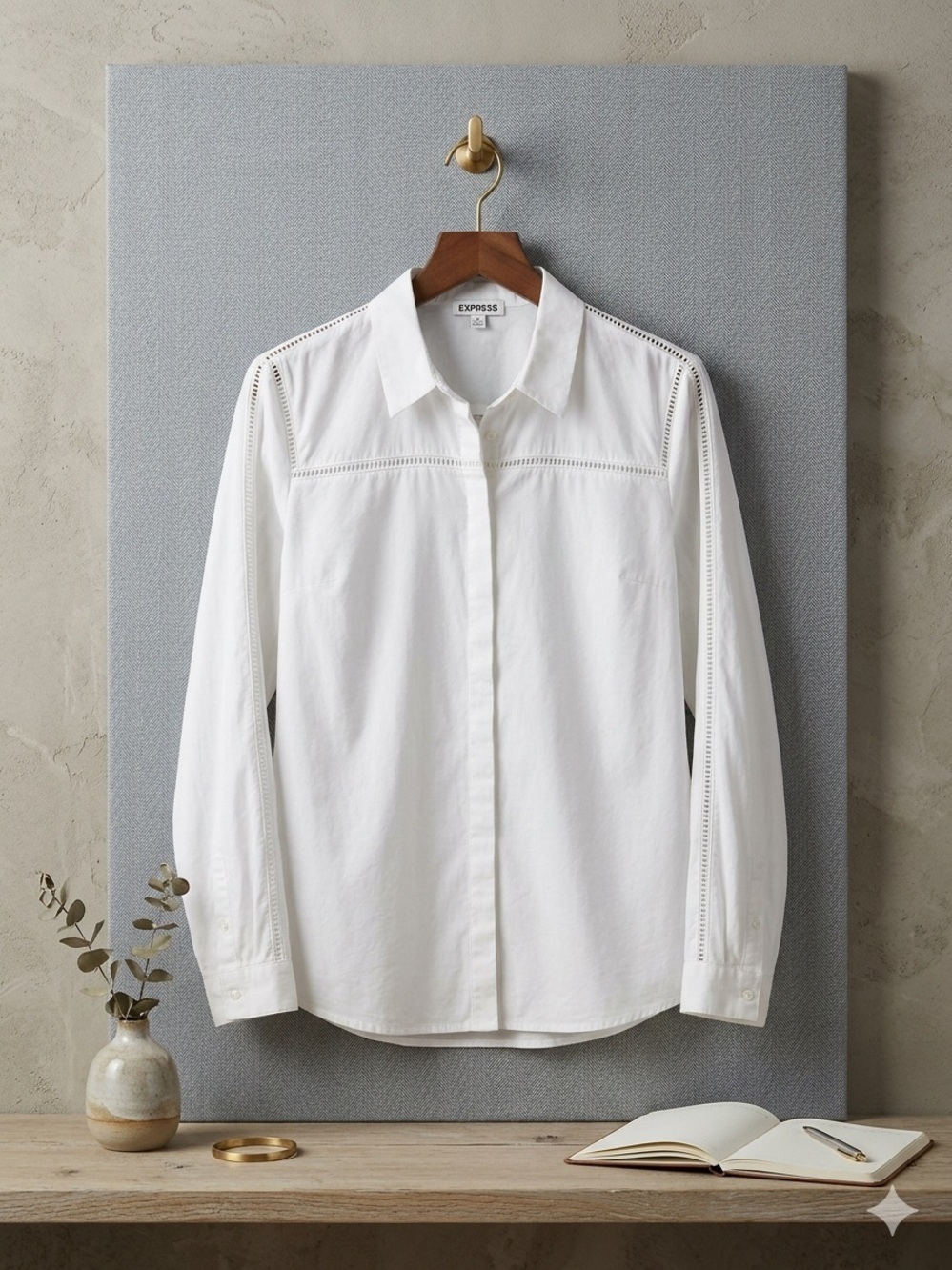Express White Women's Eyelet-Trim Button-Down Shirt